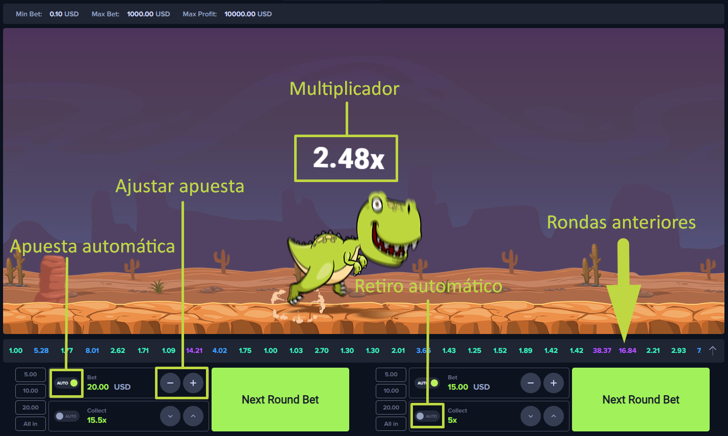 ¿Cómo se apuestas en el juego Dino MyStake?